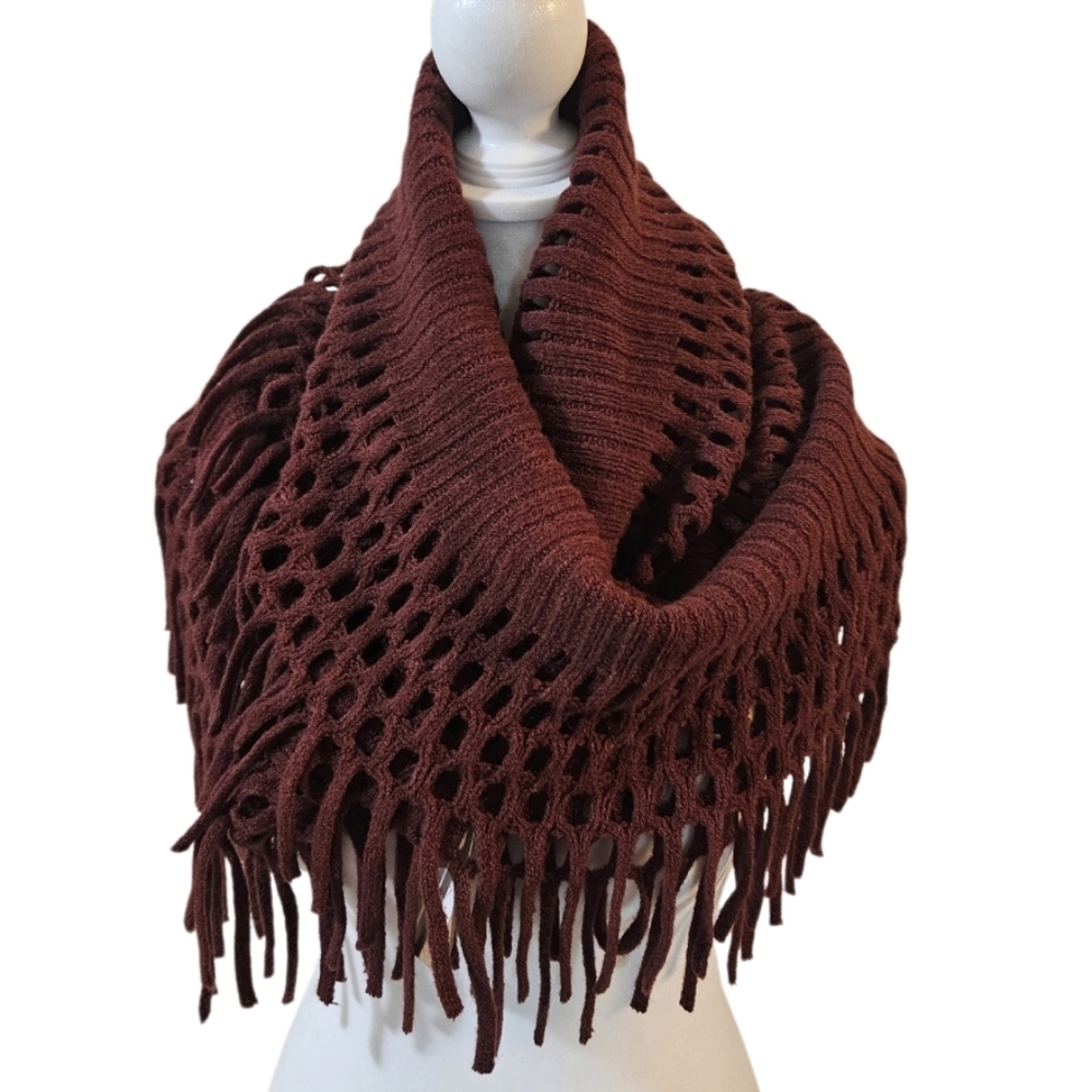 Couture Gypsy Infinitive Scarf Burgundy cut-out tassel rectangular chenille c - Picture 5 of 17